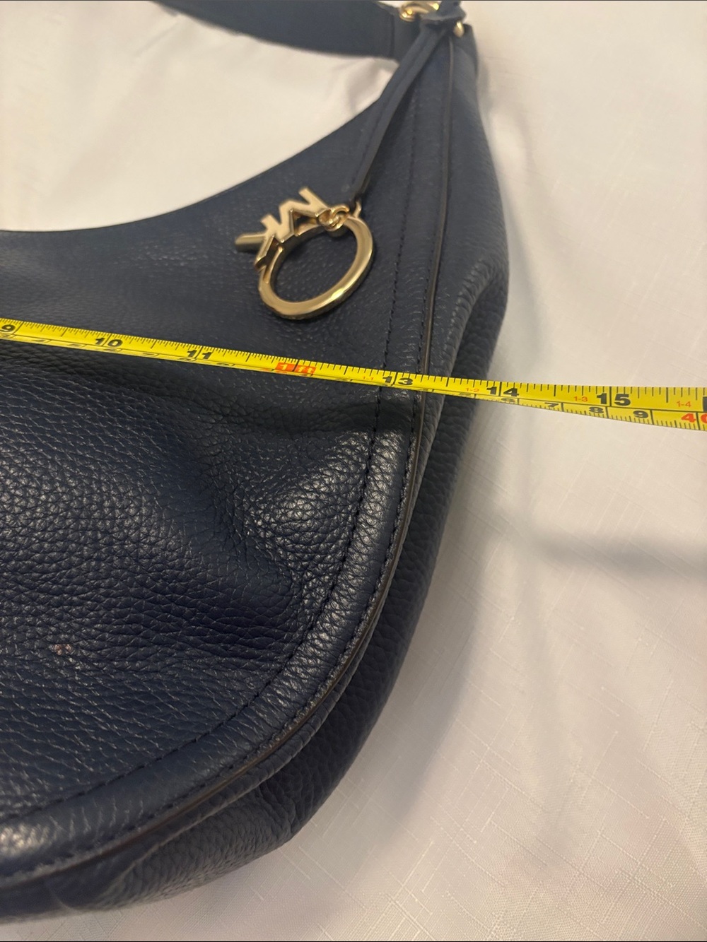 Michael Kors Lydia Navy Pebbled Leather Hobo Bag w/Gold accents Studded handle - Picture 9 of 12